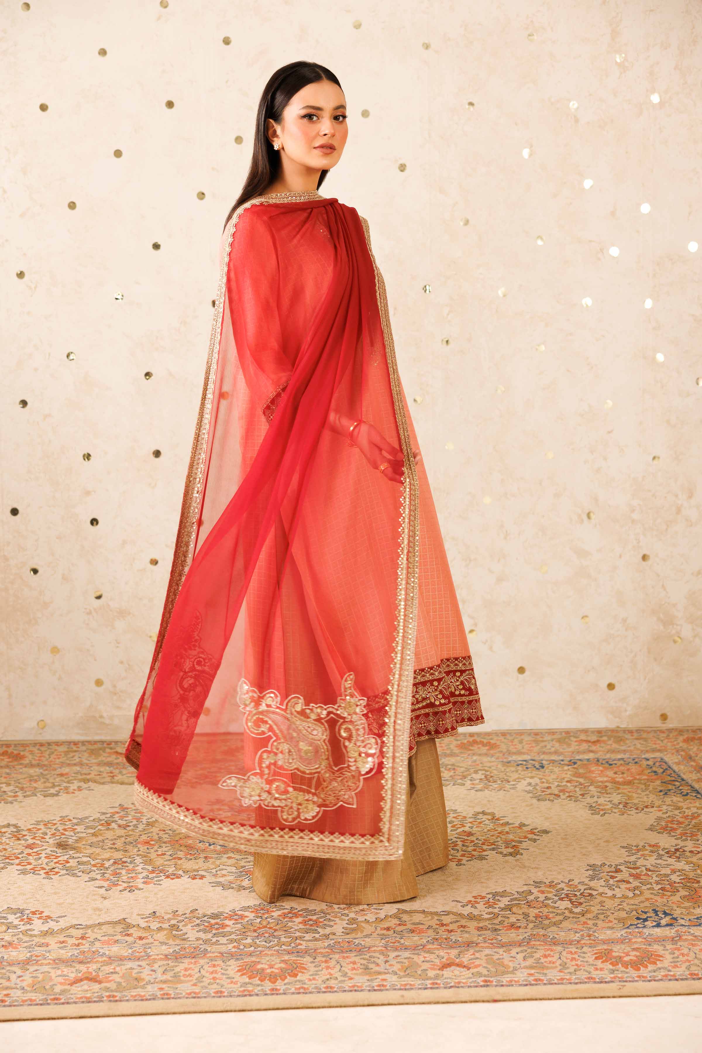 NISHATUAE - Peach Embroidered Polyester 3-piece Ready to wear Suit