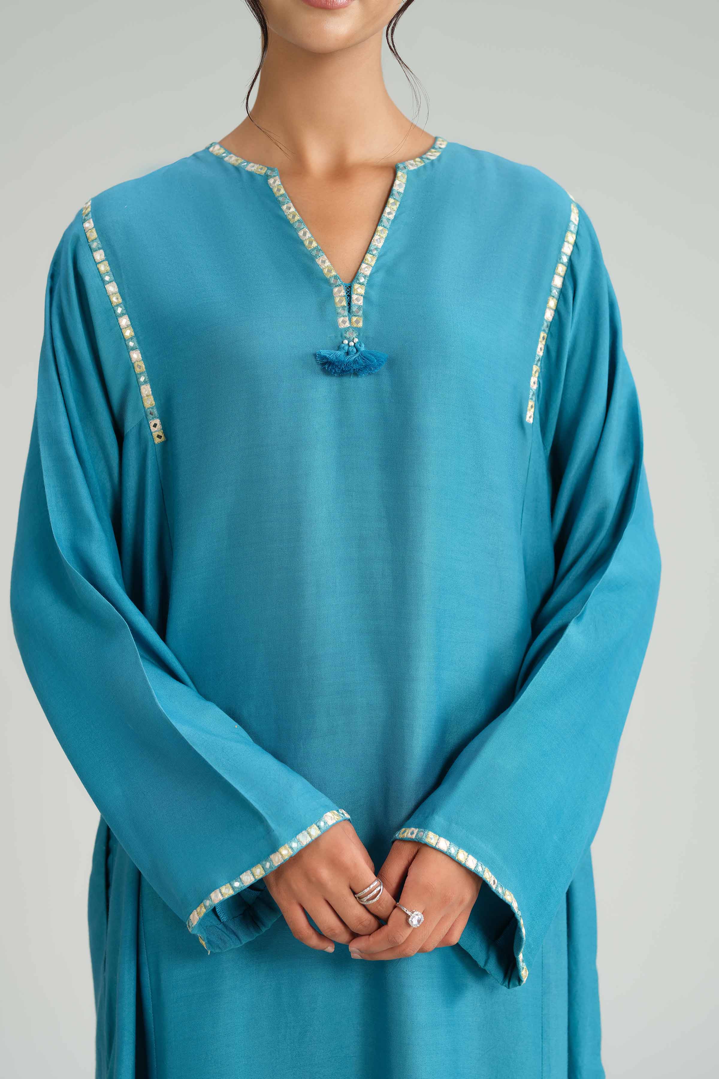 NISHATUAE - Blue Solids Silk 2-piece Ready to wear Dress