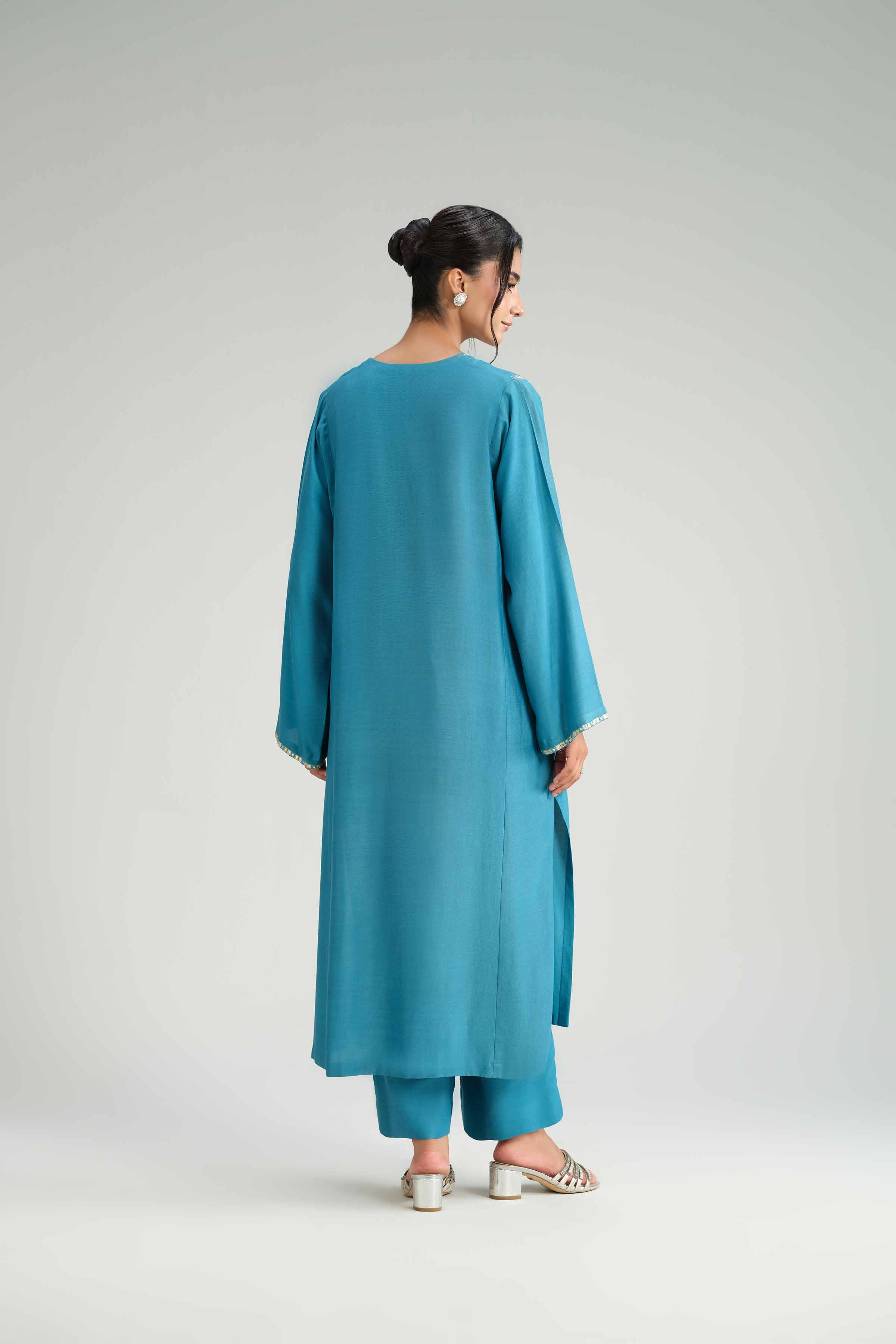 NISHATUAE - Blue Solids Silk 2-piece Ready to wear Dress