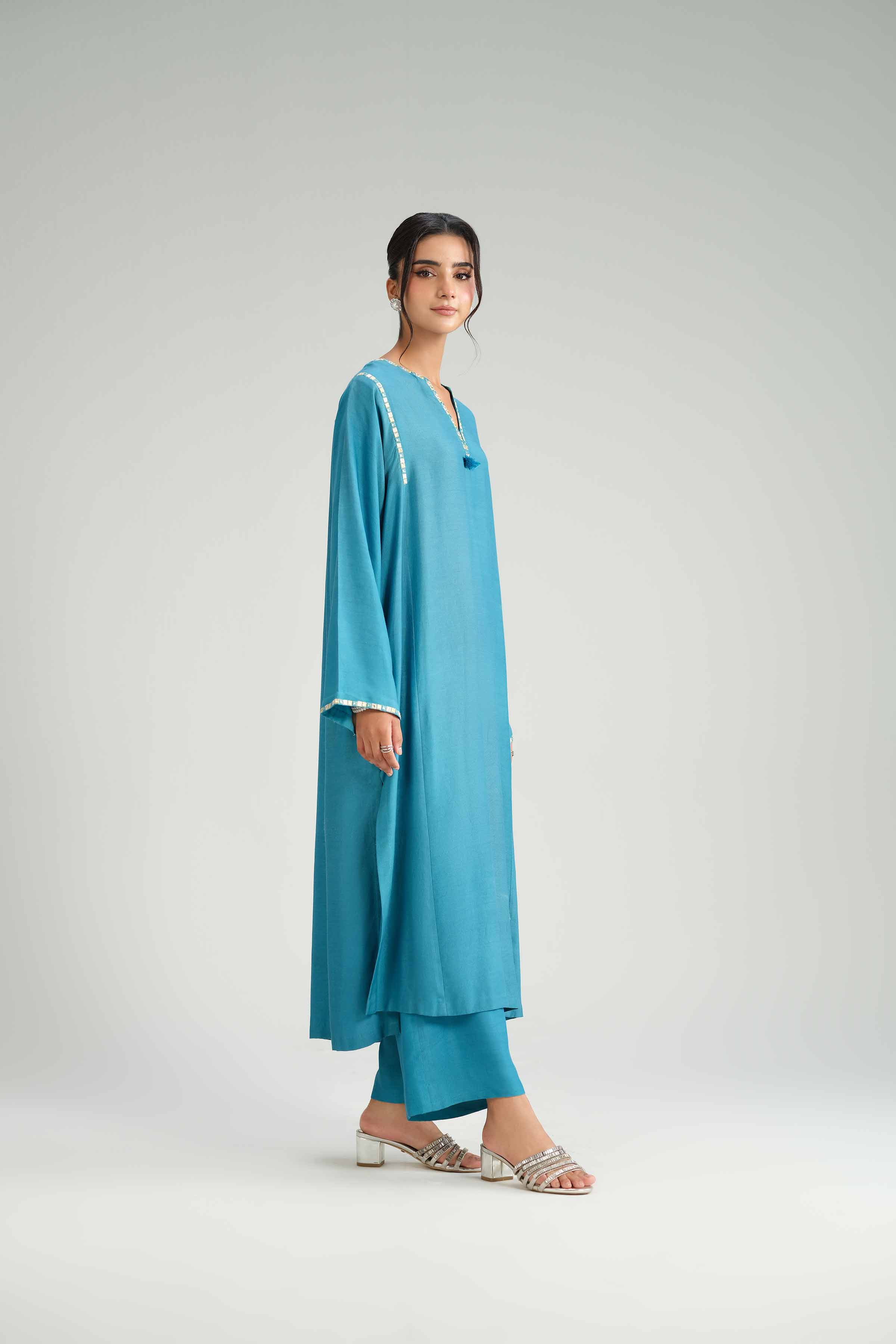 NISHATUAE - Blue Solids Silk 2-piece Ready to wear Dress