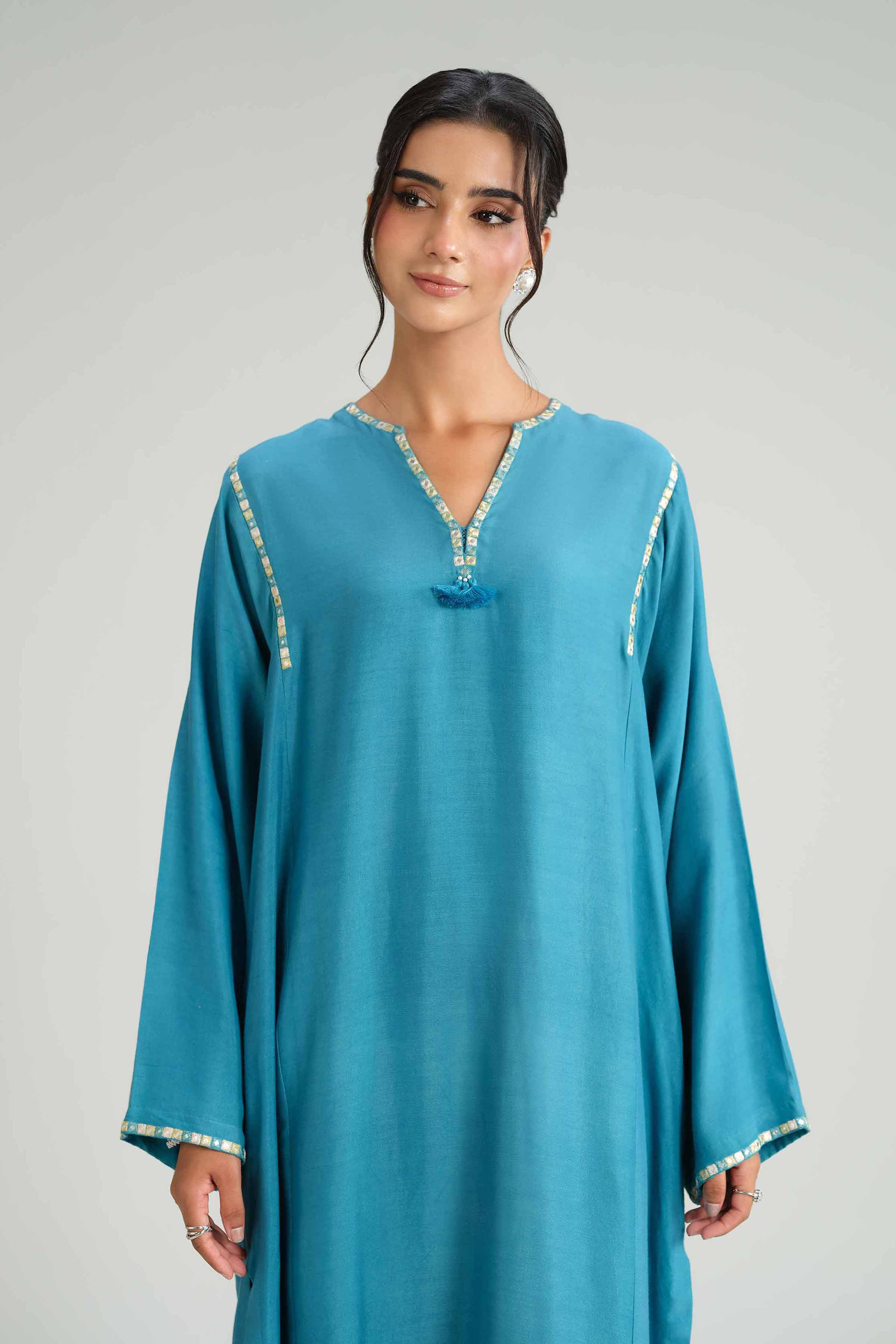 NISHATUAE - Blue Solids Silk 2-piece Ready to wear Dress