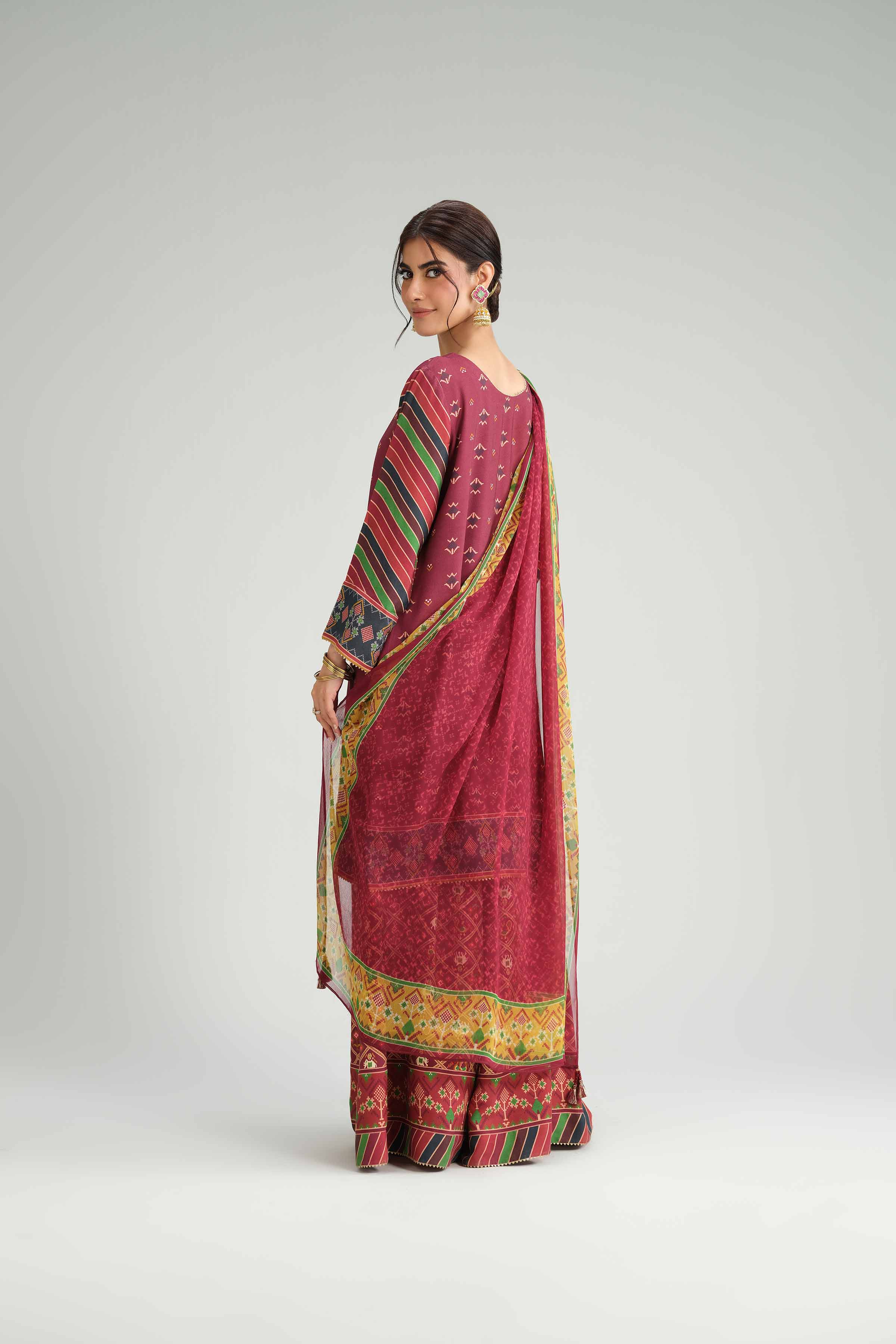 NISHATUAE - Red Embroidered Silk 3-piece Ready to wear Suit