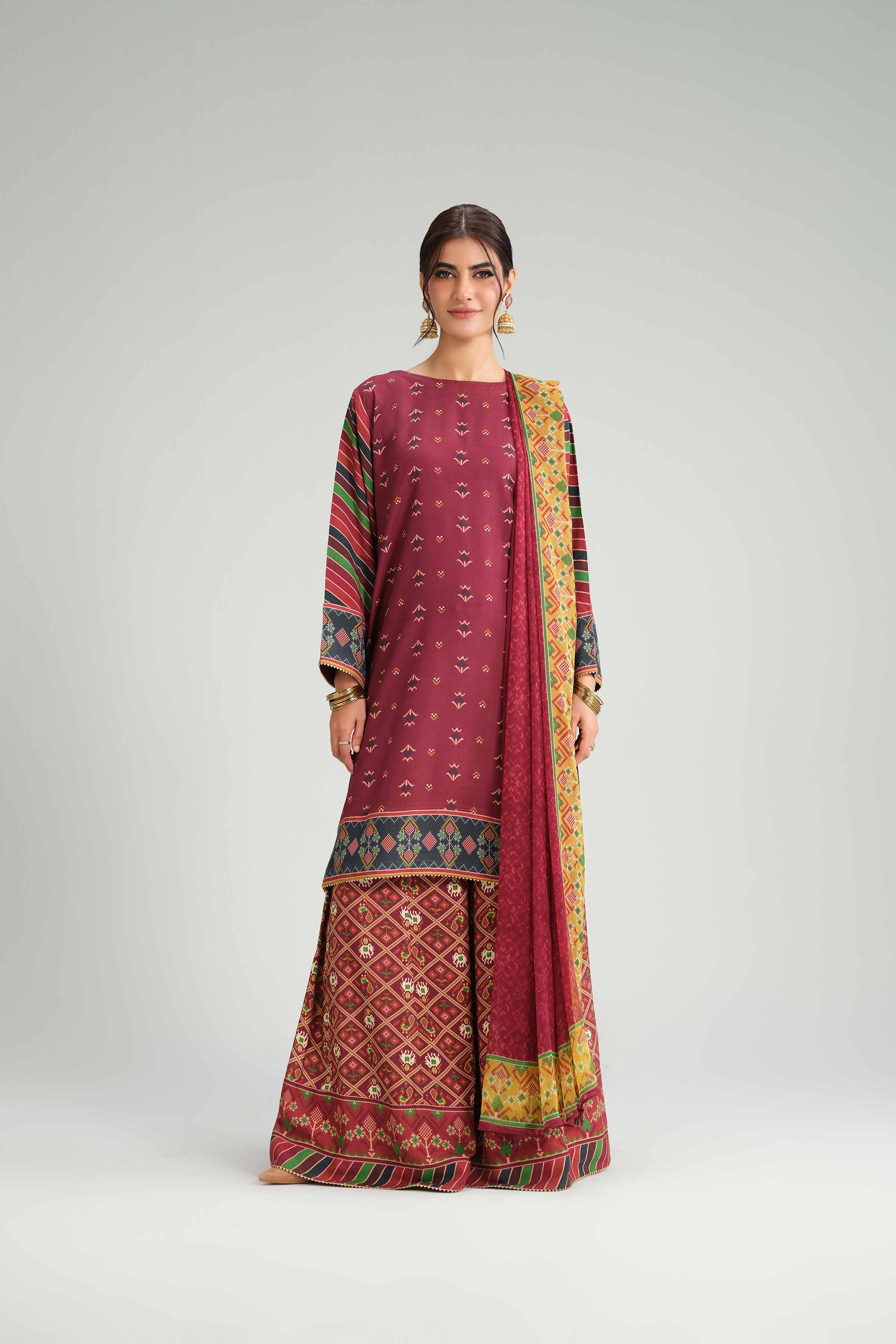 NISHATUAE - Red Embroidered Silk 3-piece Ready to wear Suit