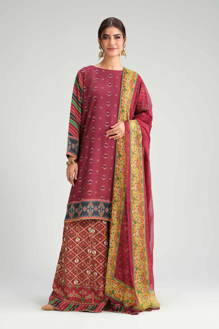 NISHATUAE - Red Embroidered Silk 3-piece Ready to wear Suit