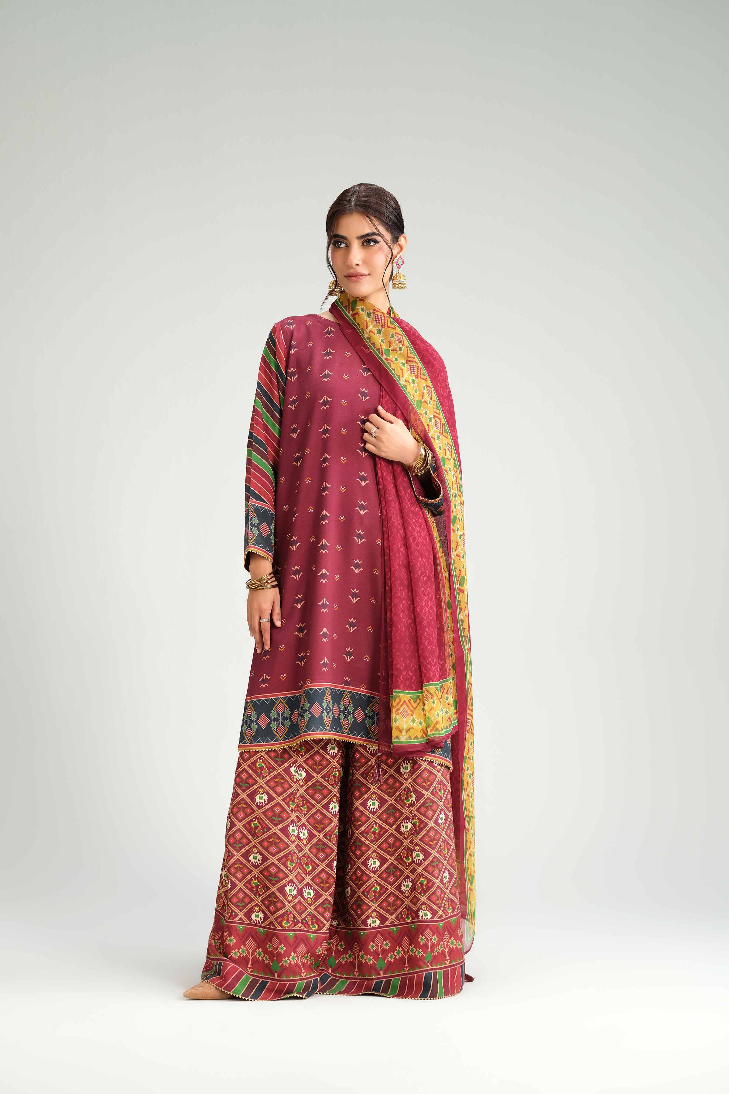 NISHATUAE - Red Embroidered Silk 3-piece Ready to wear Suit