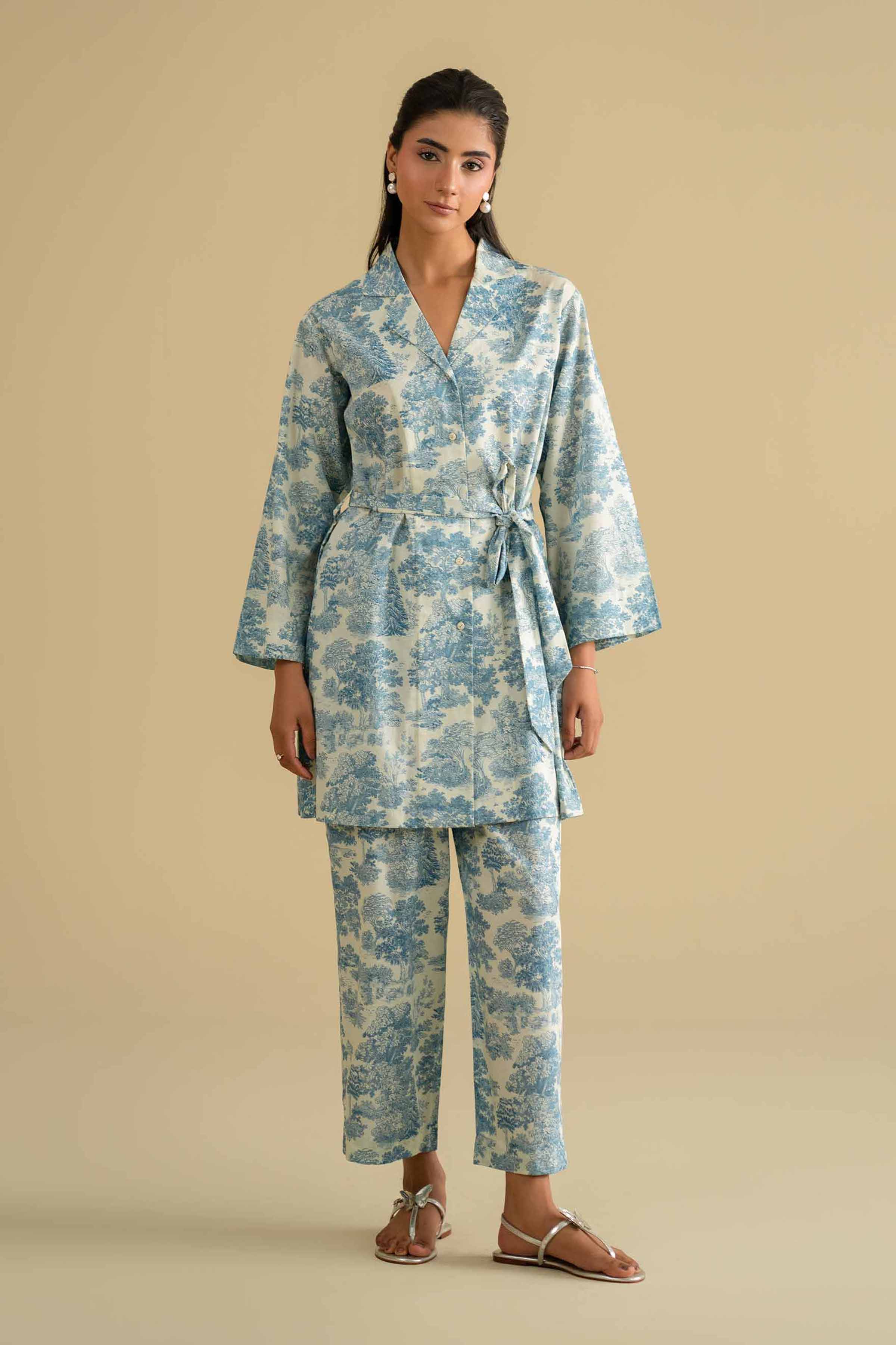 2 Piece - Printed Loungewear - KLS26-02 Off White Cambric 2PC Printed LUXURY