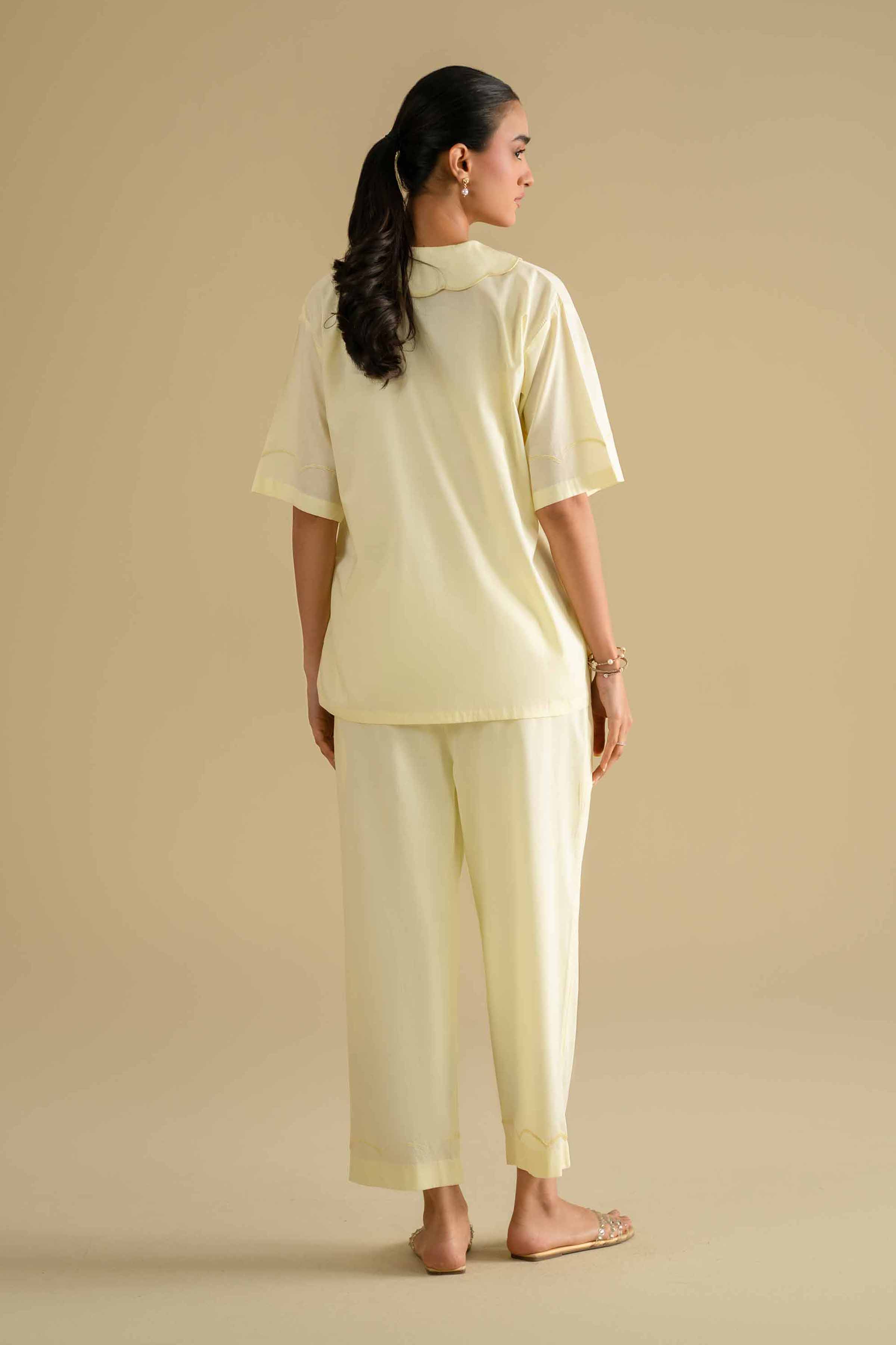 2 Piece - Embroidered Loungewear - KLS26-06 Yellow Cambric 2PC Embroidered LUXURY