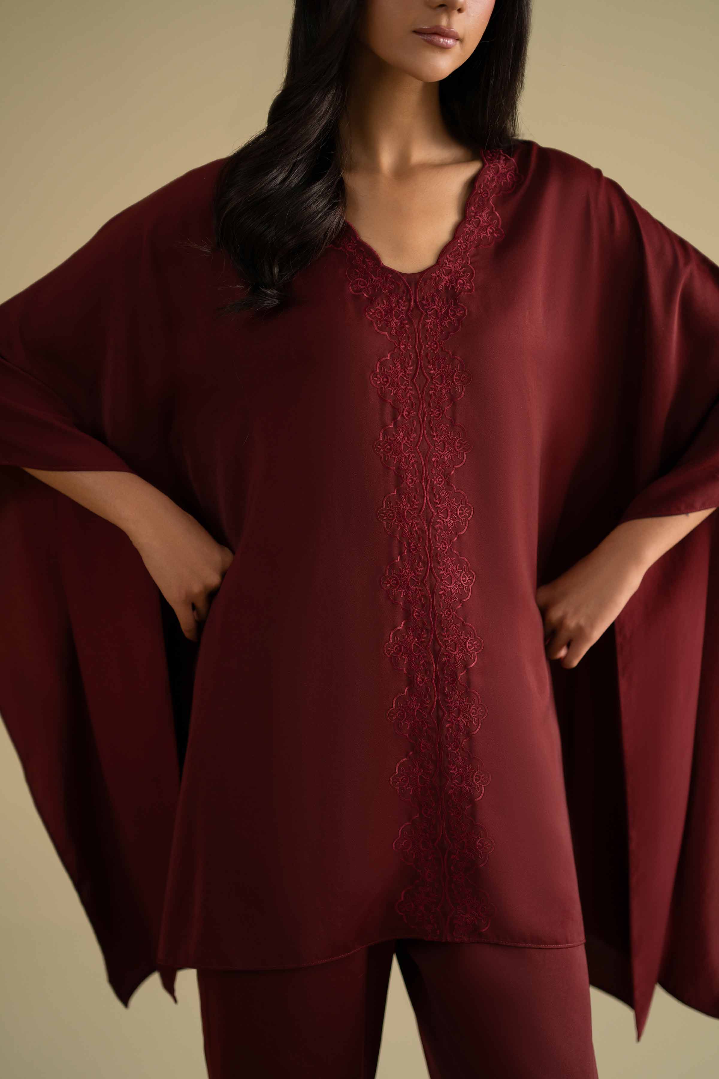 2 Piece - Embroidered Loungewear - KLS26-09 Red Grip 2PC Embroidered LUXURY