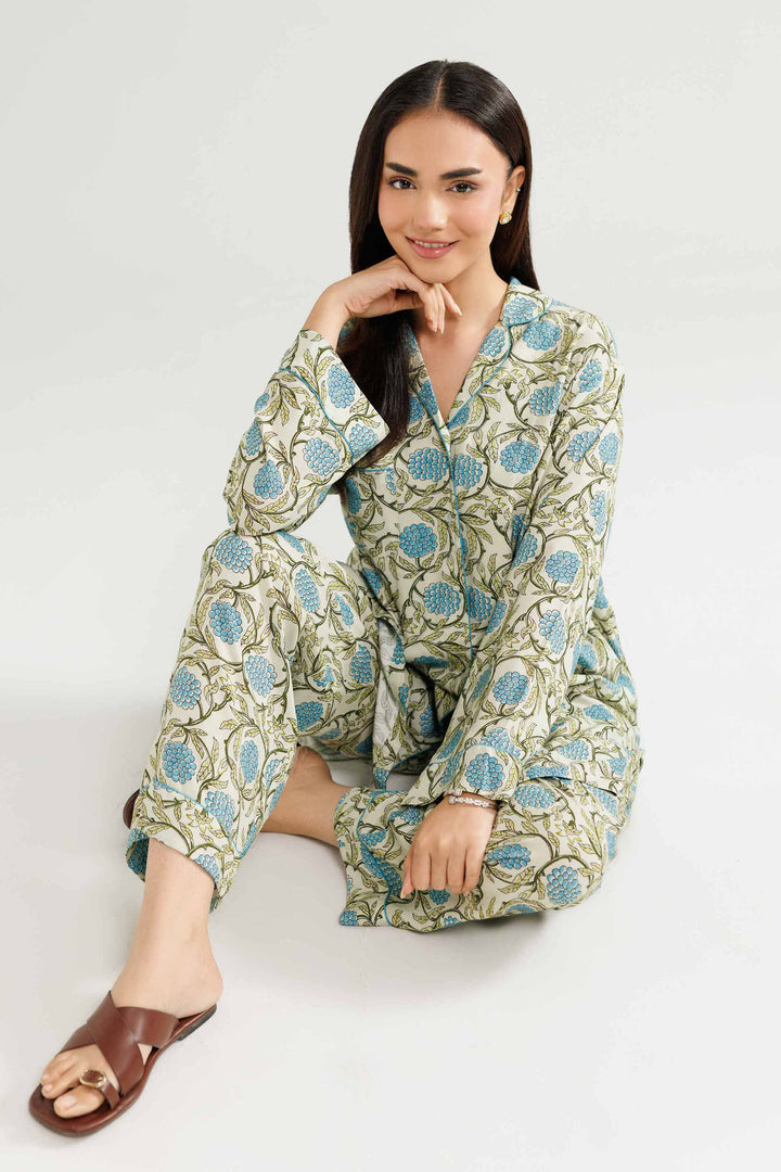 NISHATUAE - Green Printed Linen 2-piece Ready to wear Dress