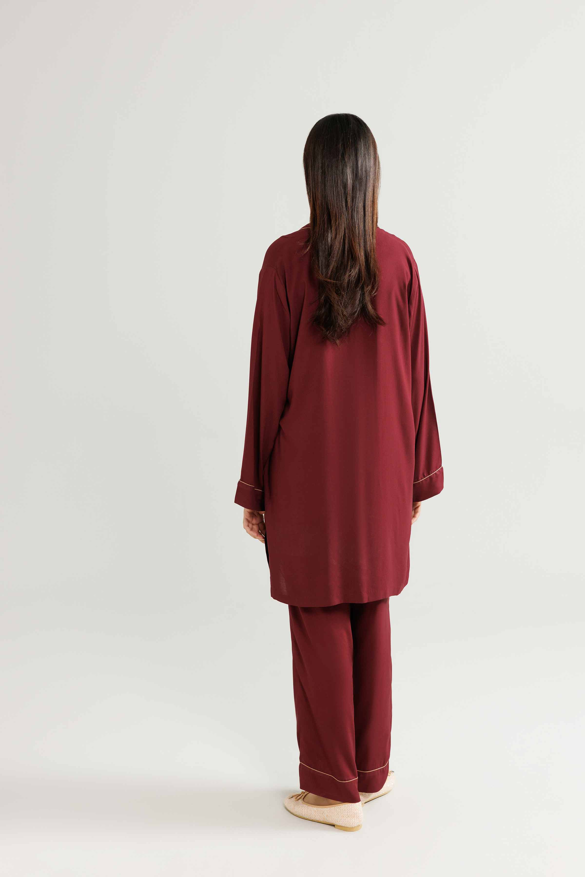 NISHATUAE - Maroon Solids Linen 2-piece Ready to wear Dress