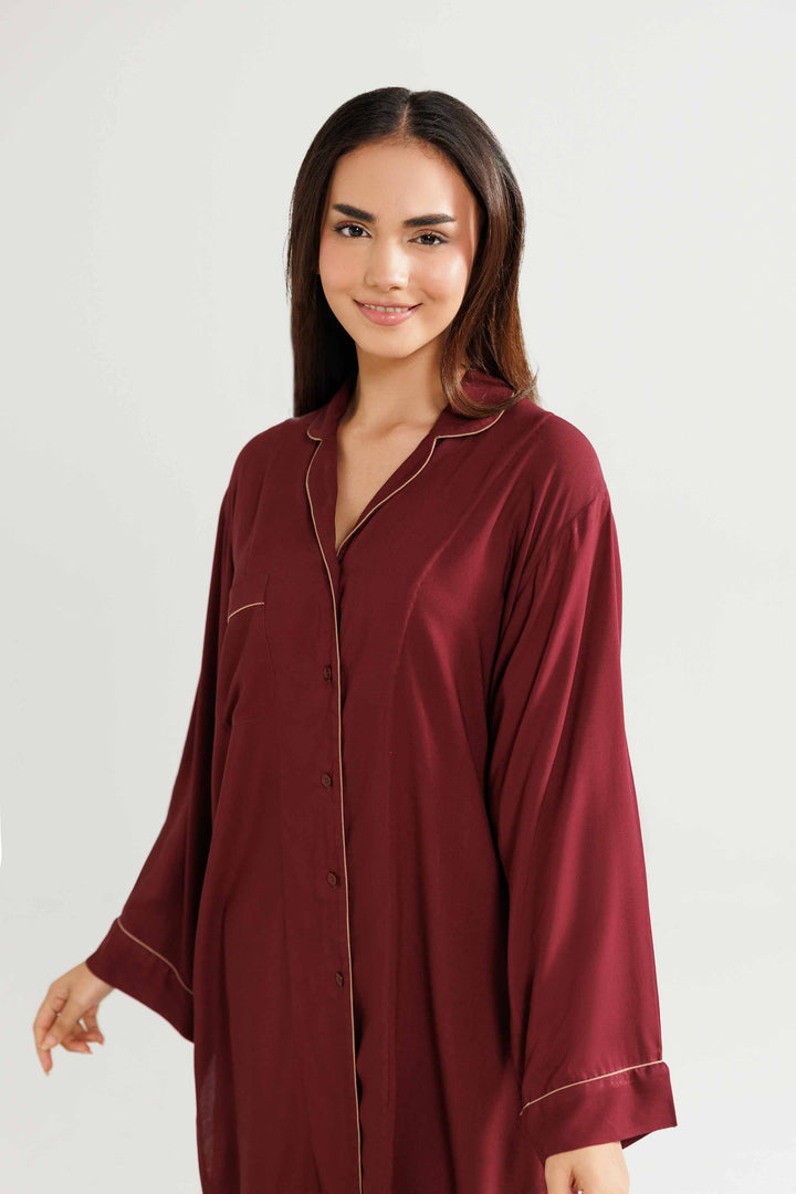 NISHATUAE - Maroon Solids Linen 2-piece Ready to wear Dress