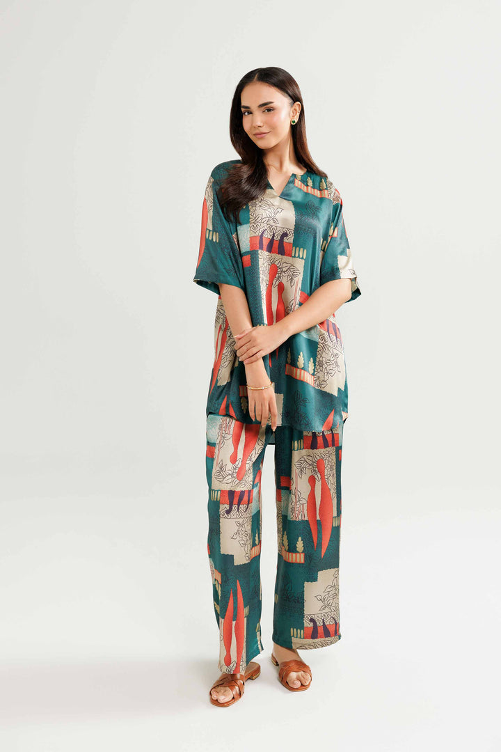 NISHATUAE - Green Embroidered Silk 2-piece Ready to wear Dress