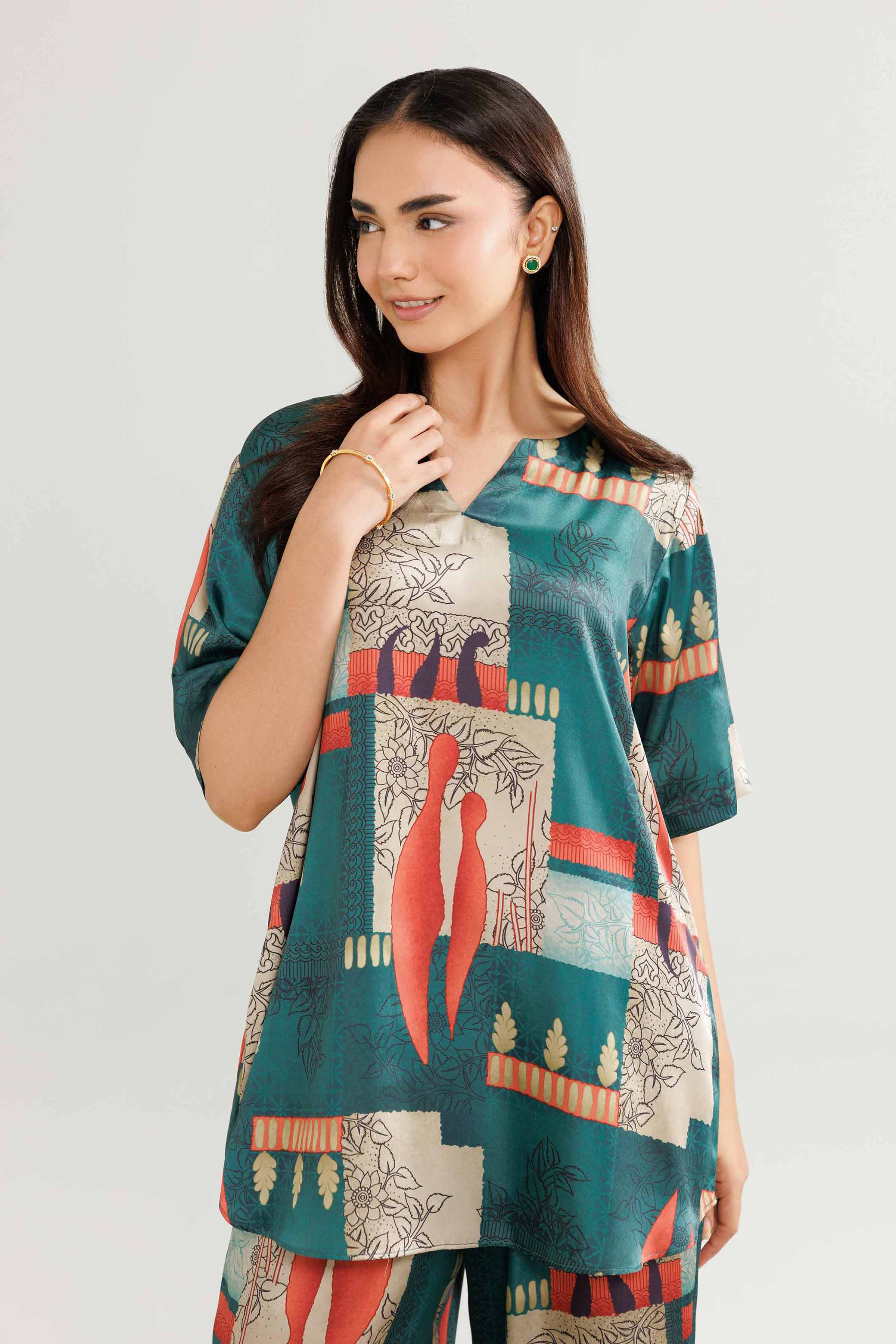 NISHATUAE - Green Embroidered Silk 2-piece Ready to wear Dress