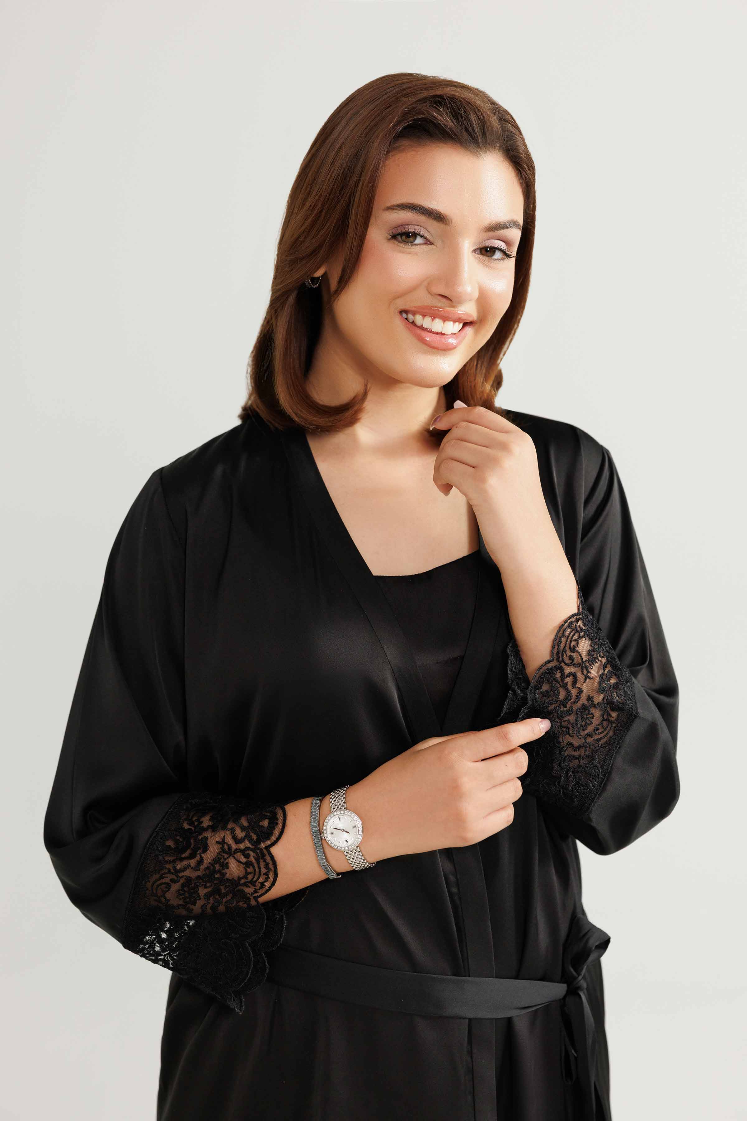 NISHATUAE - Black Embroidered Silk 3-piece Ready to wear Suit