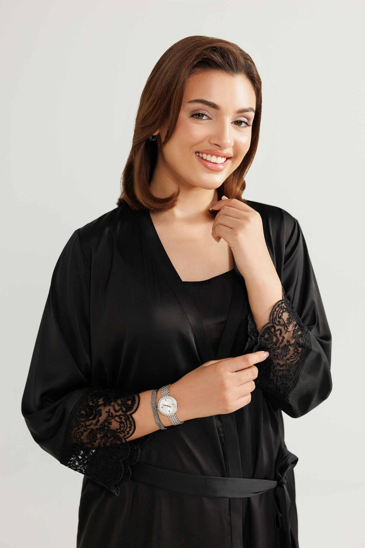 NISHATUAE - Black Embroidered Silk 3-piece Ready to wear Suit