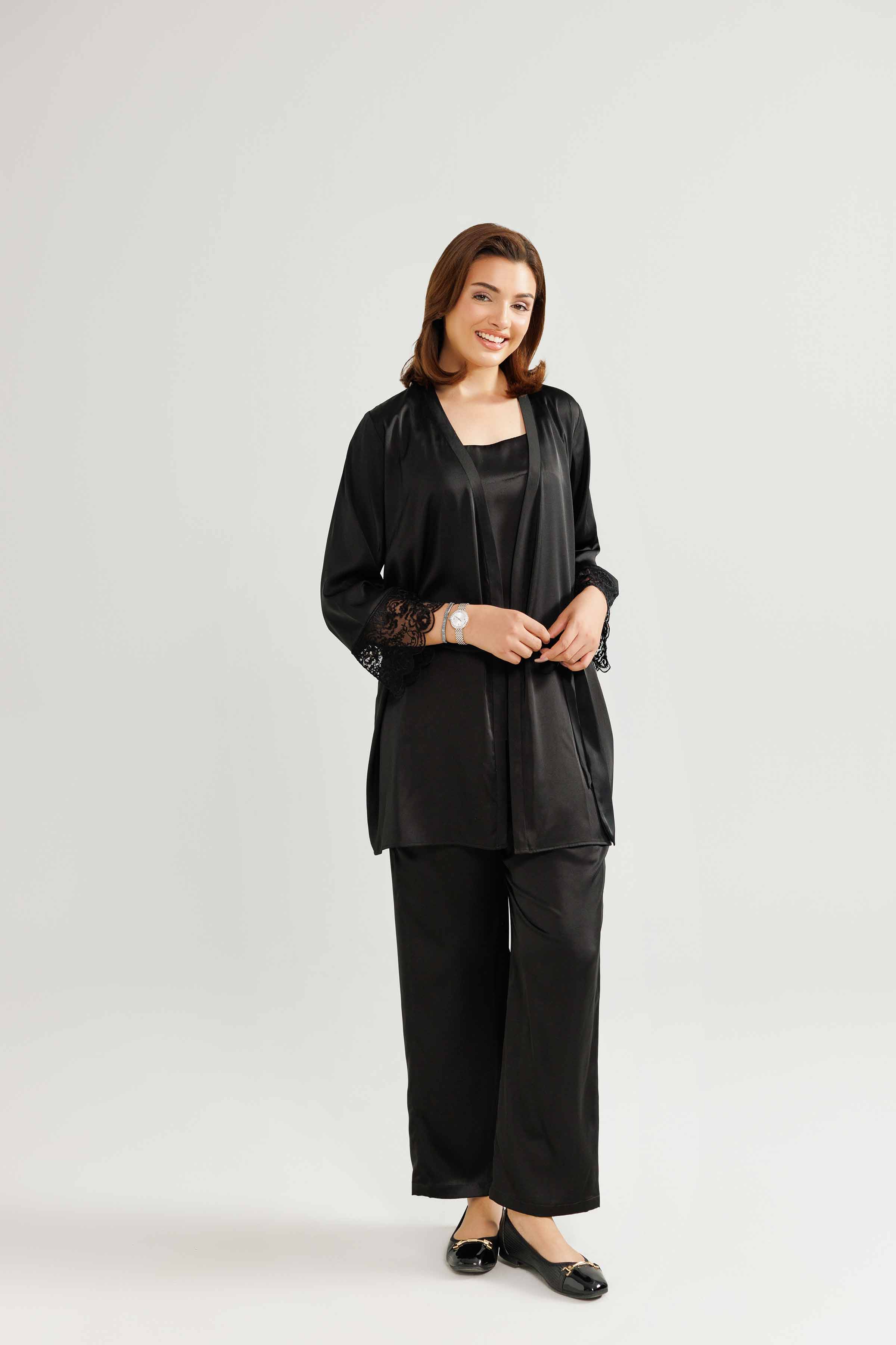 NISHATUAE - Black Embroidered Silk 3-piece Ready to wear Suit