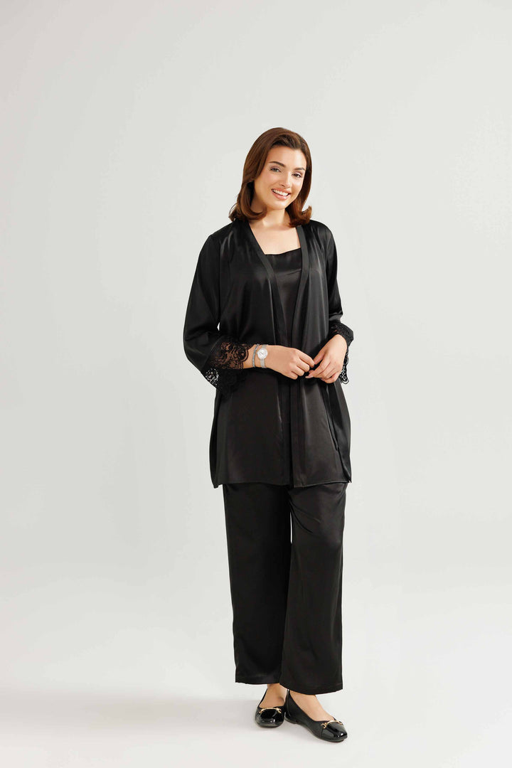 NISHATUAE - Black Embroidered Silk 3-piece Ready to wear Suit
