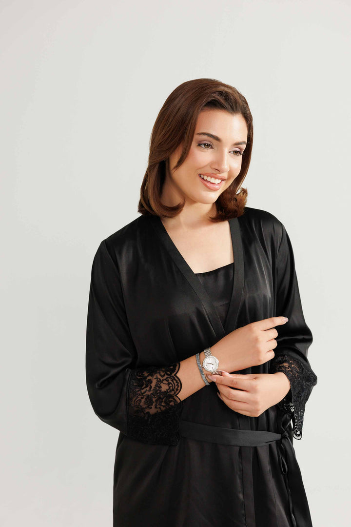 NISHATUAE - Black Embroidered Silk 3-piece Ready to wear Suit