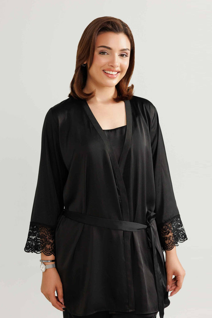 NISHATUAE - Black Embroidered Silk 3-piece Ready to wear Suit