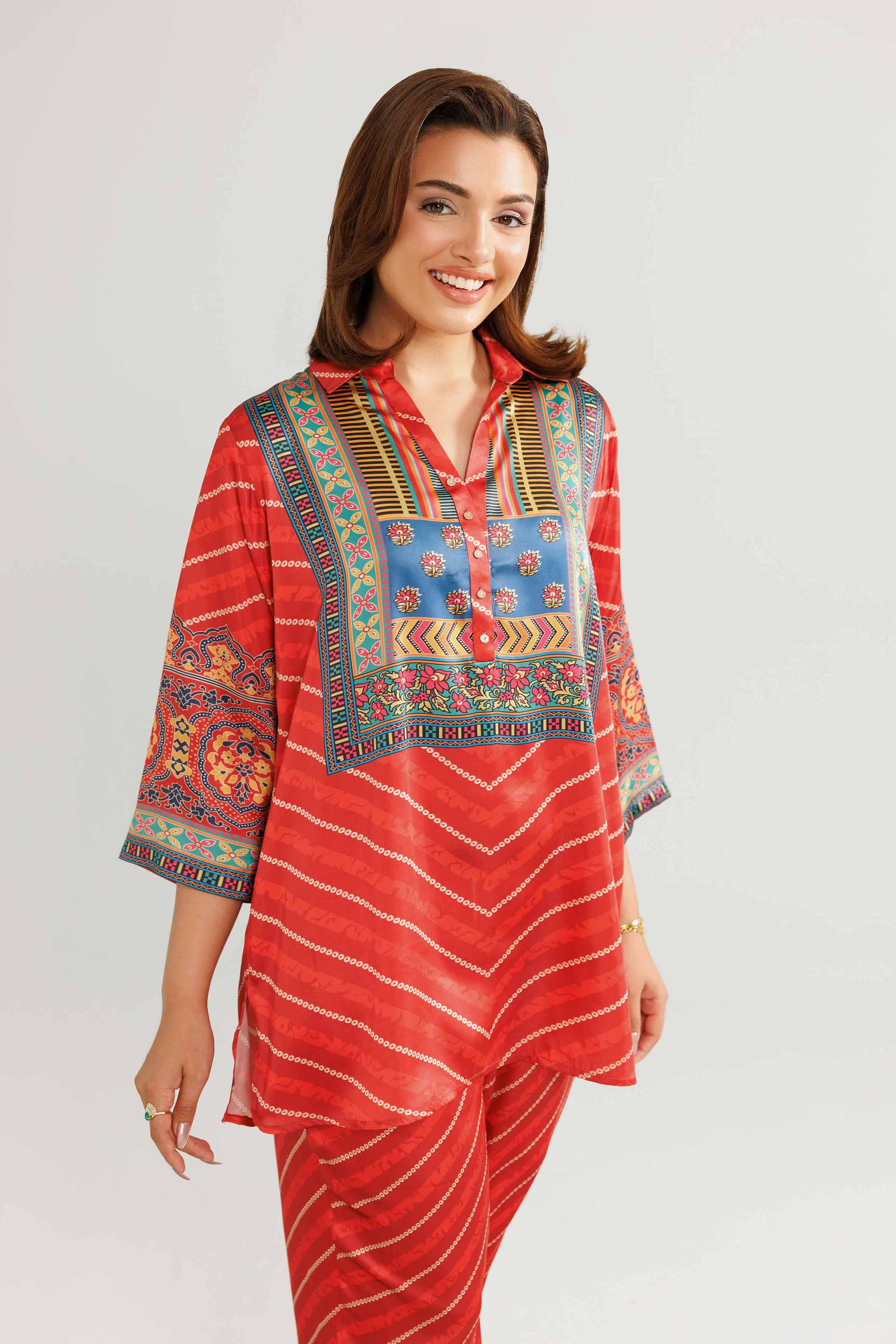 NISHATUAE - Red Embroidered Silk 2-piece Ready to wear Dress