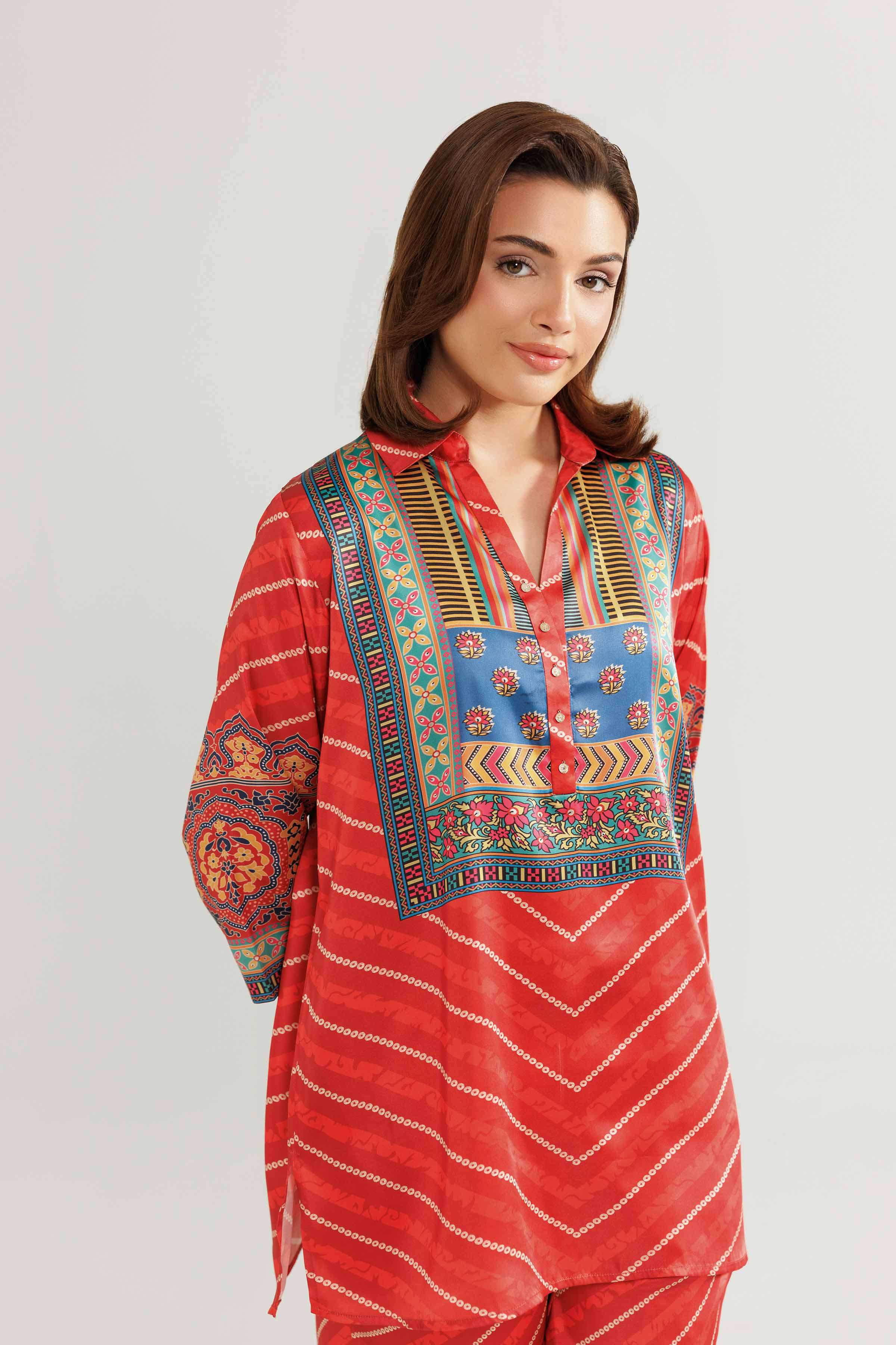 NISHATUAE - Red Embroidered Silk 2-piece Ready to wear Dress