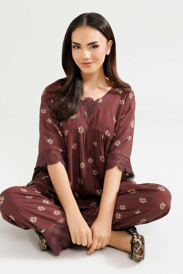 NISHATUAE - Brown Embroidered Linen 2-piece Ready to wear Dress