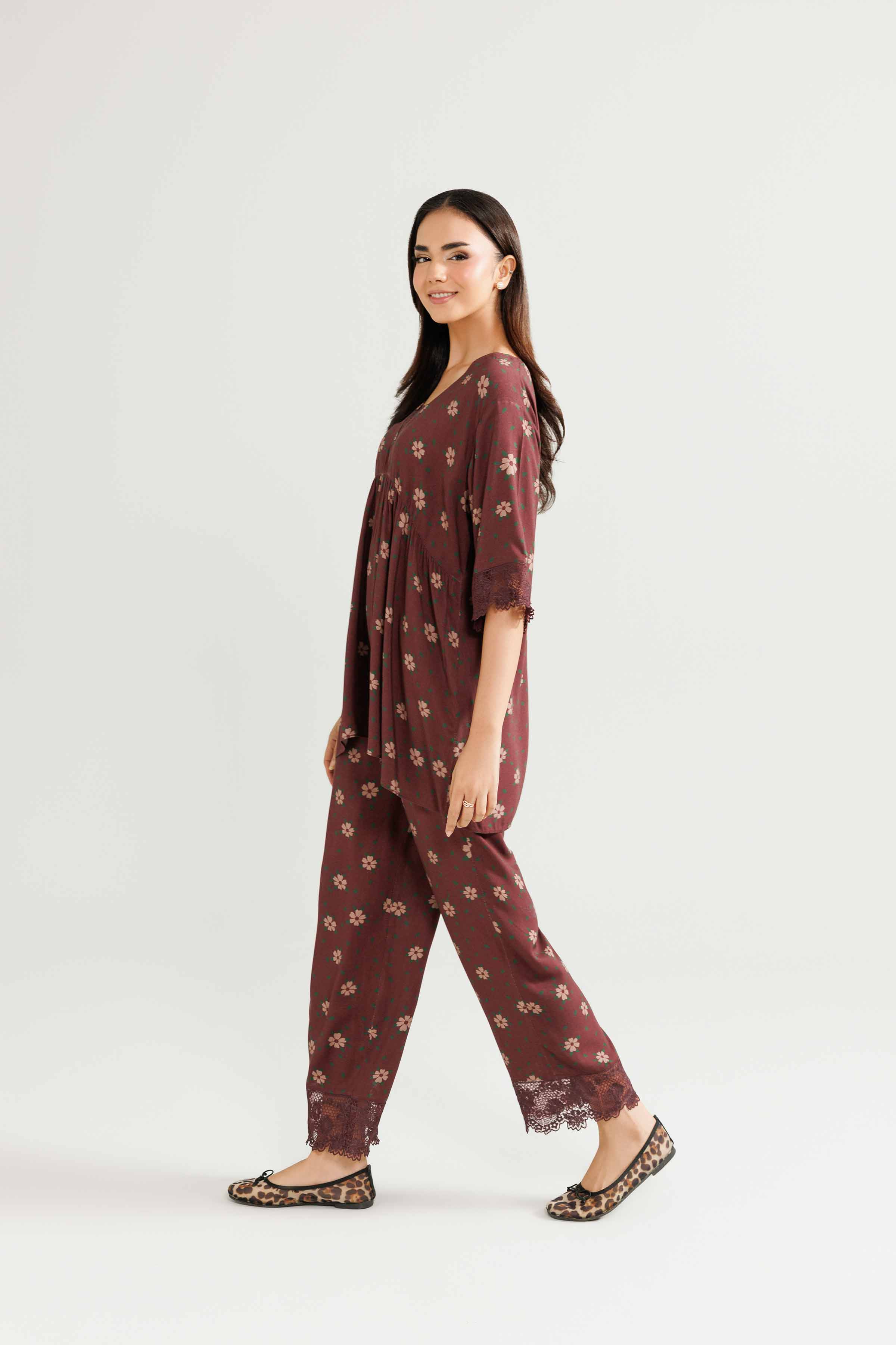 NISHATUAE - Brown Embroidered Linen 2-piece Ready to wear Dress