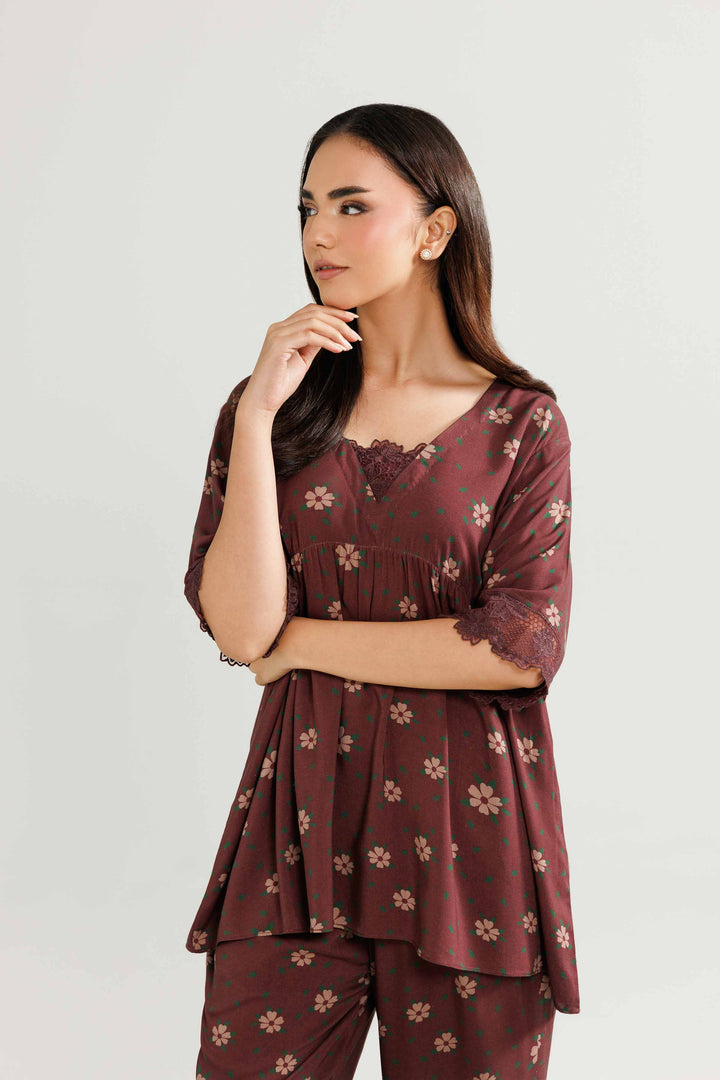 NISHATUAE - Brown Embroidered Linen 2-piece Ready to wear Dress