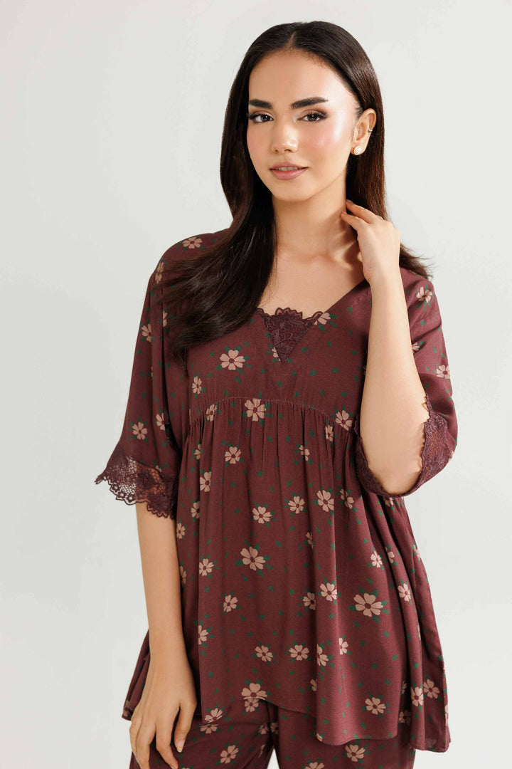 NISHATUAE - Brown Embroidered Linen 2-piece Ready to wear Dress