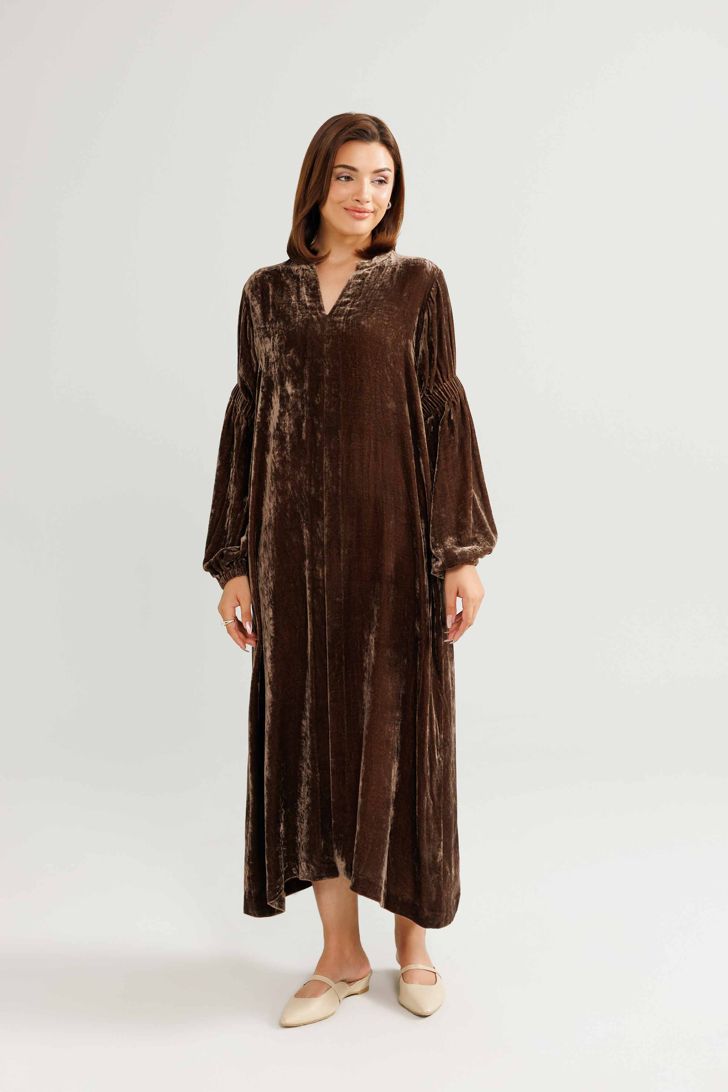 NISHATUAE - Brown Solids Velvet Ready to wear Gown