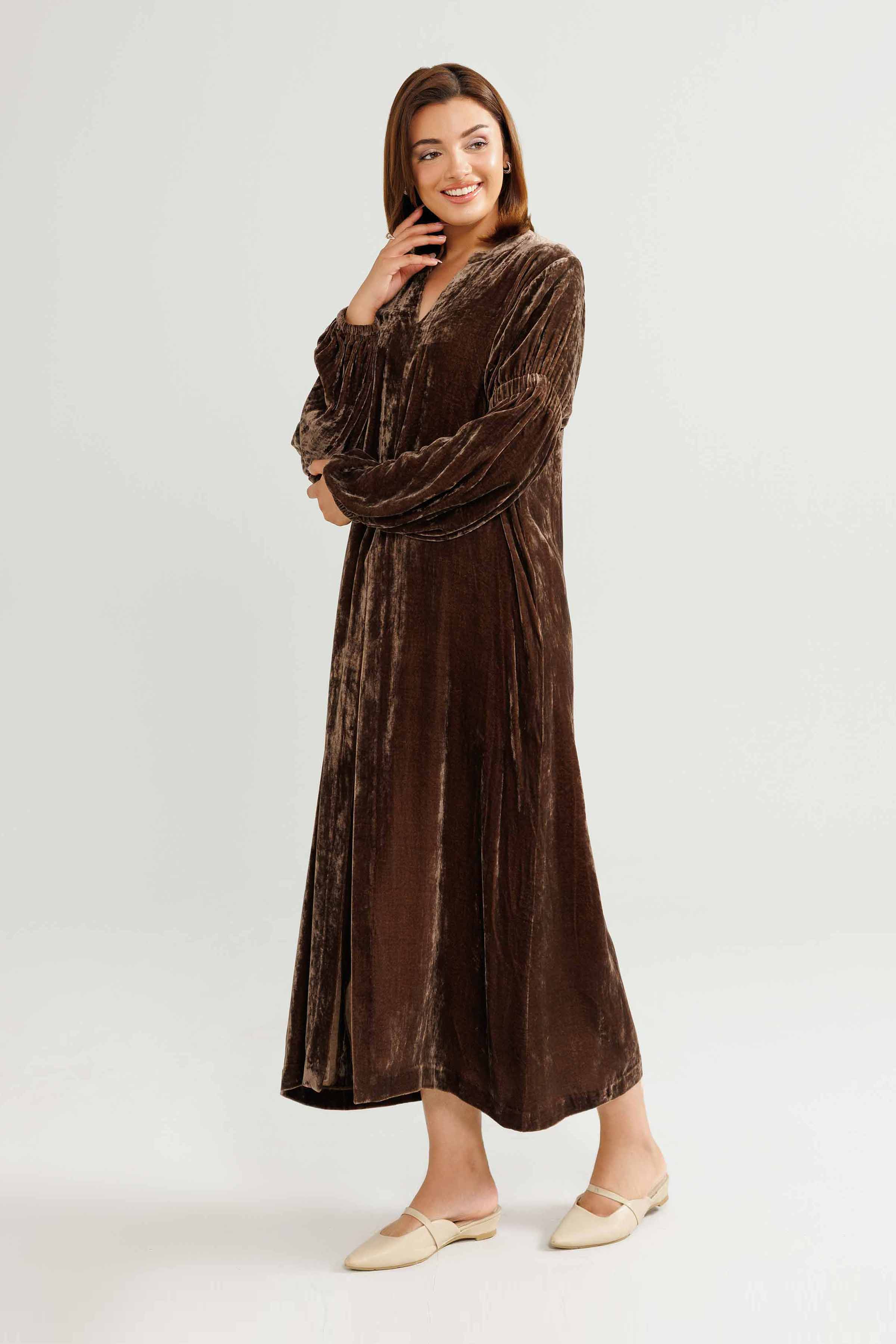 NISHATUAE - Brown Solids Velvet Ready to wear Gown