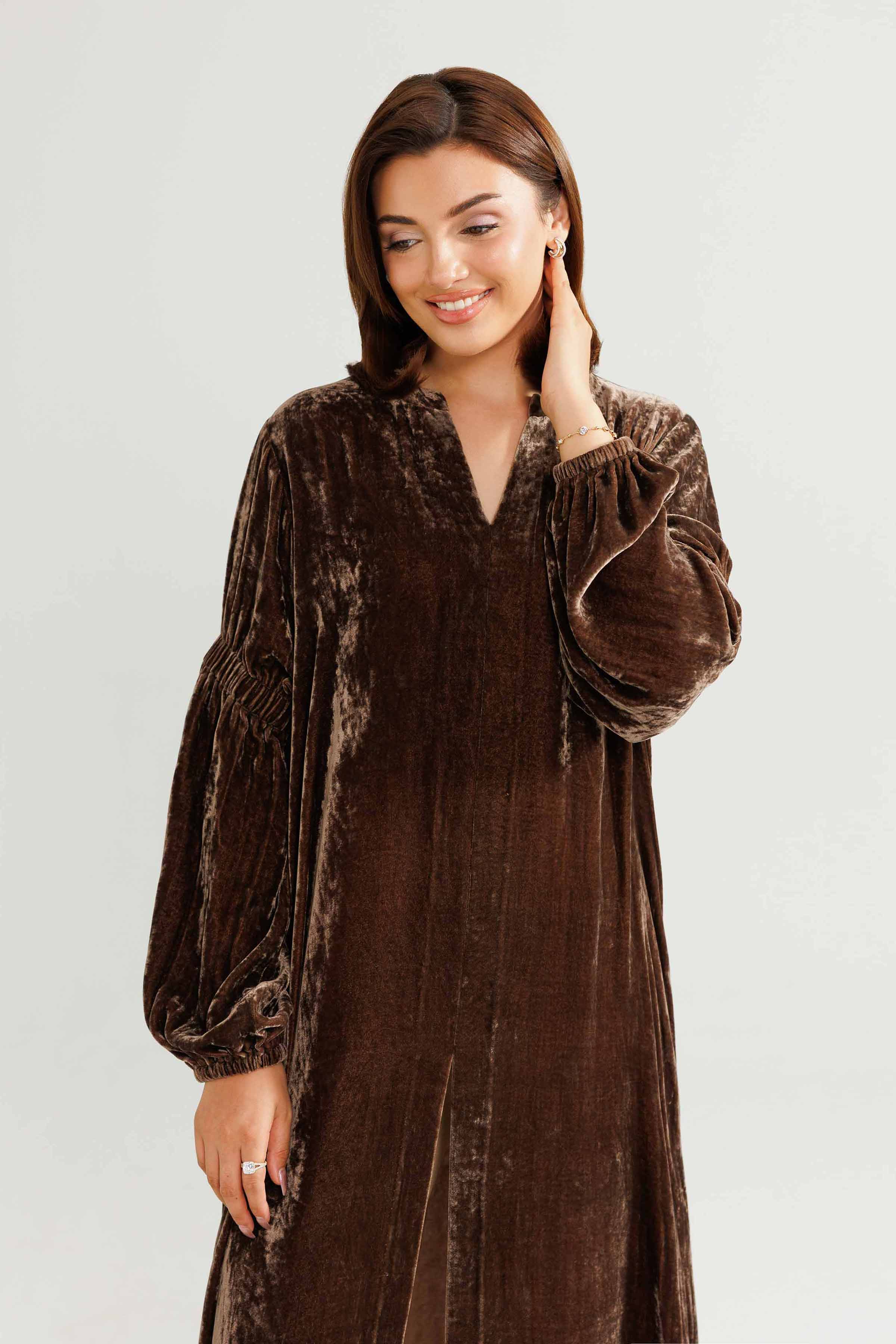 NISHATUAE - Brown Solids Velvet Ready to wear Gown