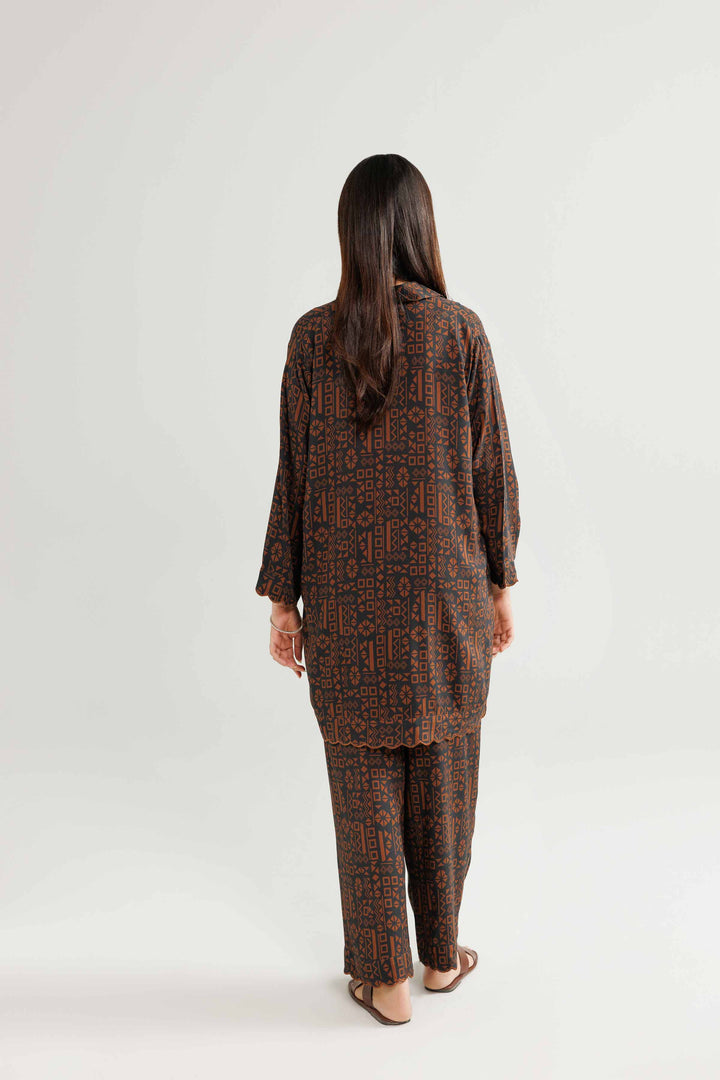 NISHATUAE - Brown Embroidered Linen 2-piece Ready to wear Dress