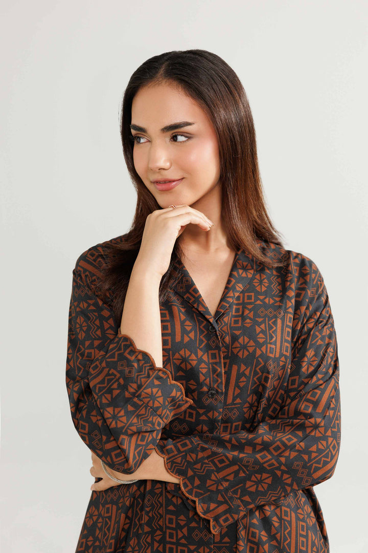 NISHATUAE - Brown Embroidered Linen 2-piece Ready to wear Dress