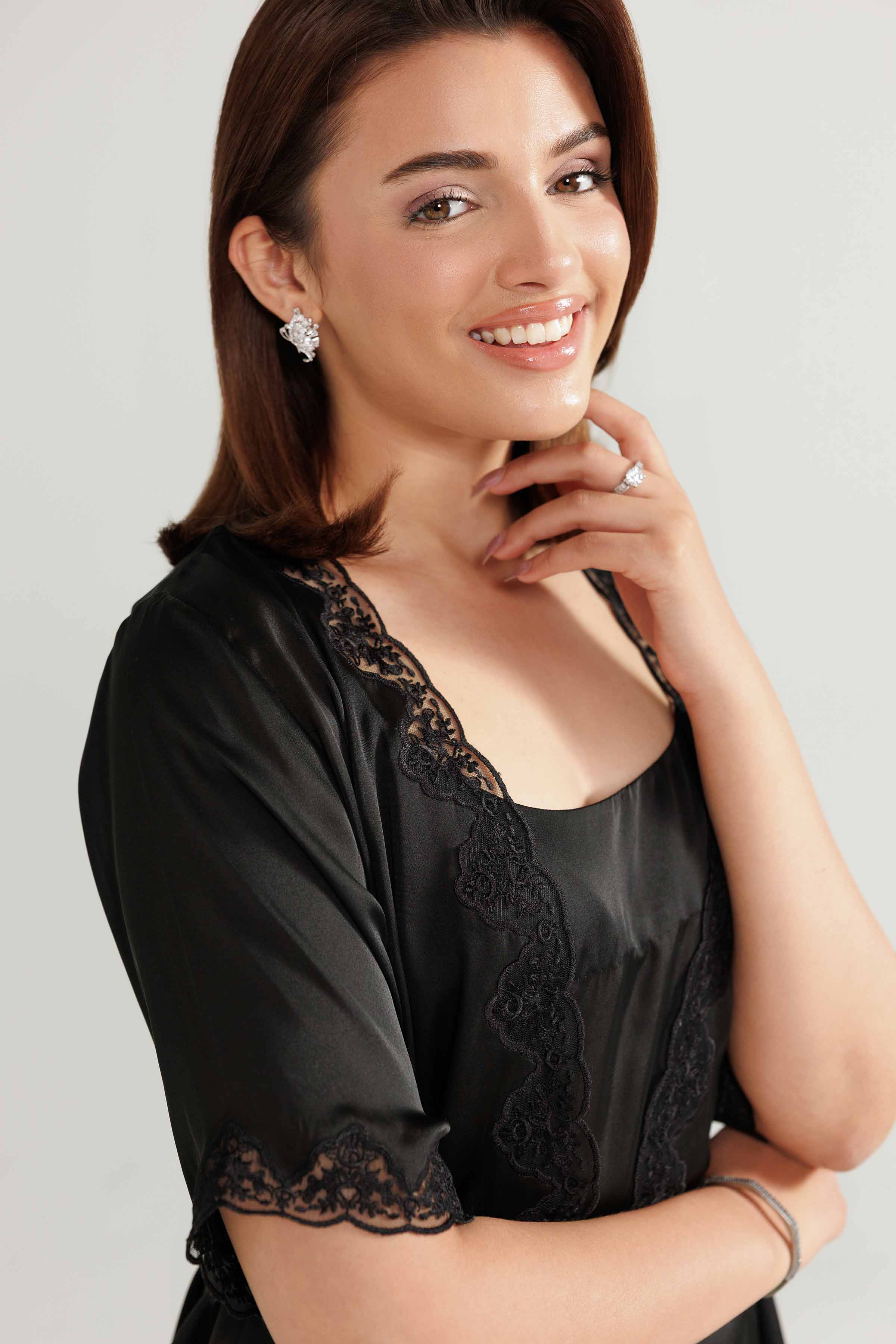 NISHATUAE - Black Embroidered Silk 3-piece Ready to wear Suit