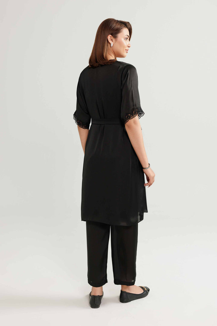 NISHATUAE - Black Embroidered Silk 3-piece Ready to wear Suit