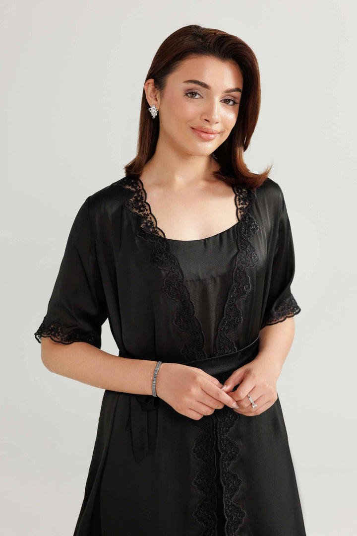 NISHATUAE - Black Embroidered Silk 3-piece Ready to wear Suit