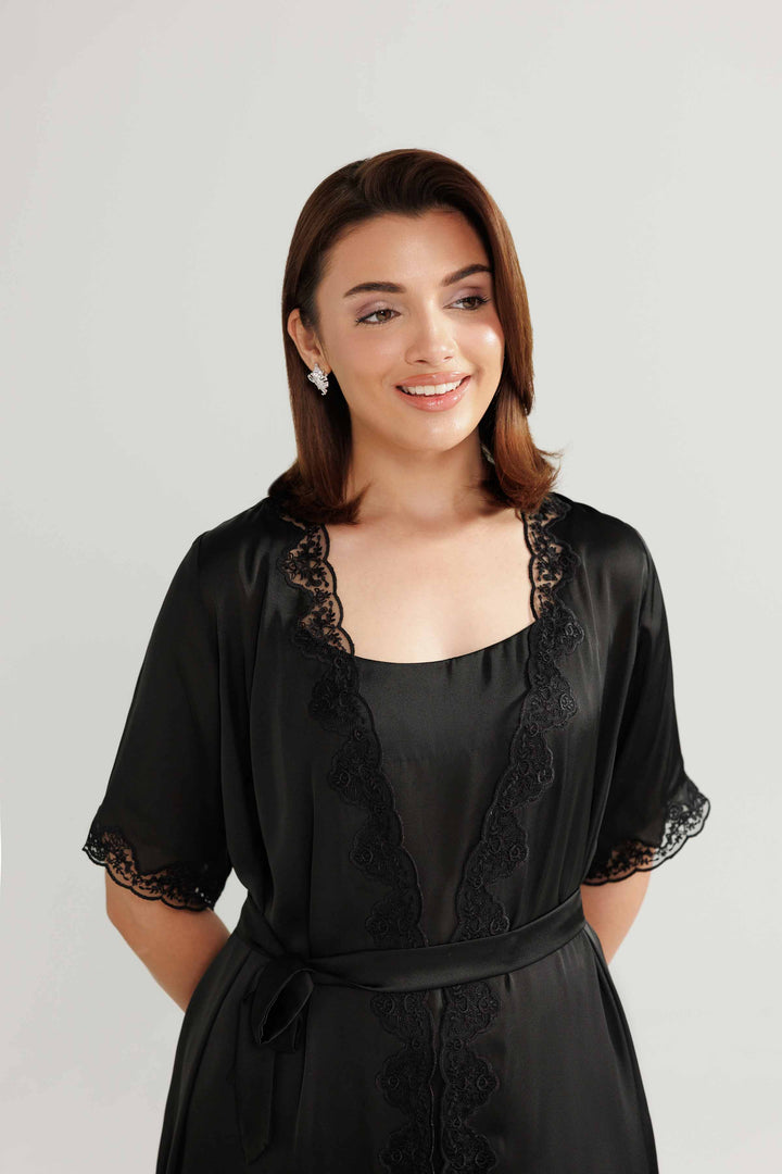 NISHATUAE - Black Embroidered Silk 3-piece Ready to wear Suit