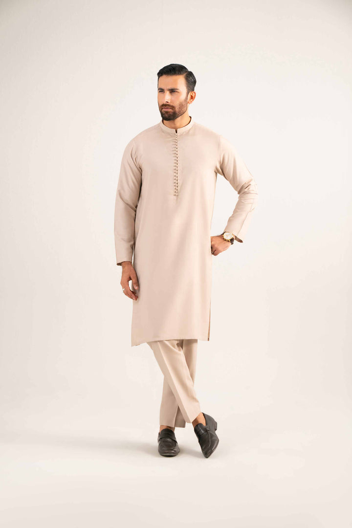 NISHATUAE - Beige Solids Satin 2-piece Ready to wear Dress