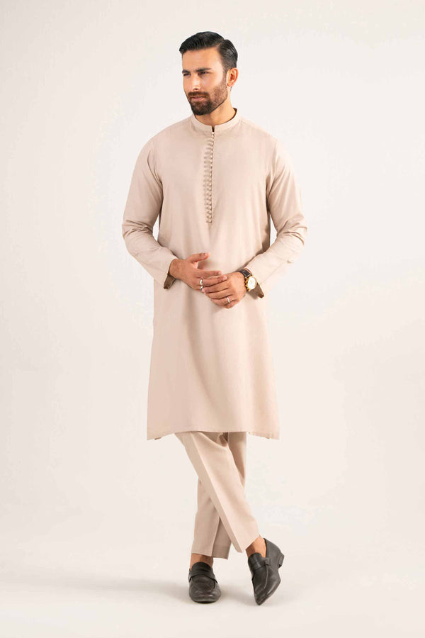 NISHATUAE - Beige Solids Satin 2-piece Ready to wear Dress