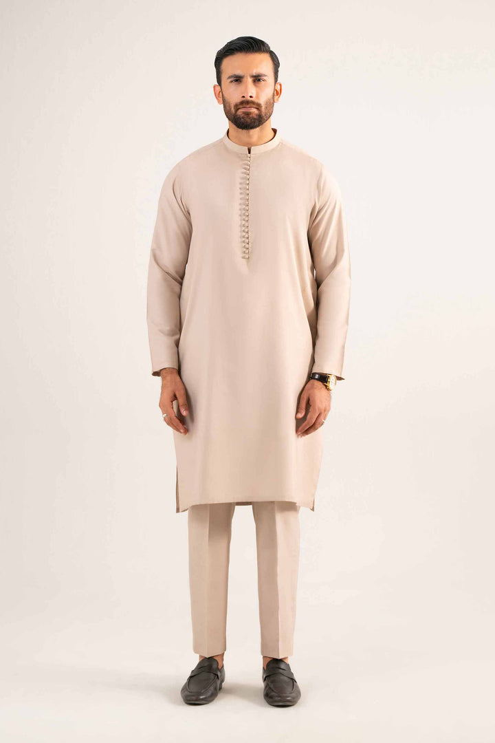 NISHATUAE - Beige Solids Satin 2-piece Ready to wear Dress