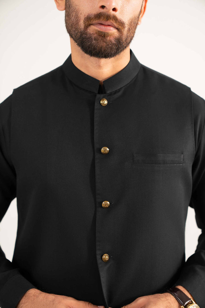 NISHATUAE - Black Solids Linen Ready to wear Waistcoat