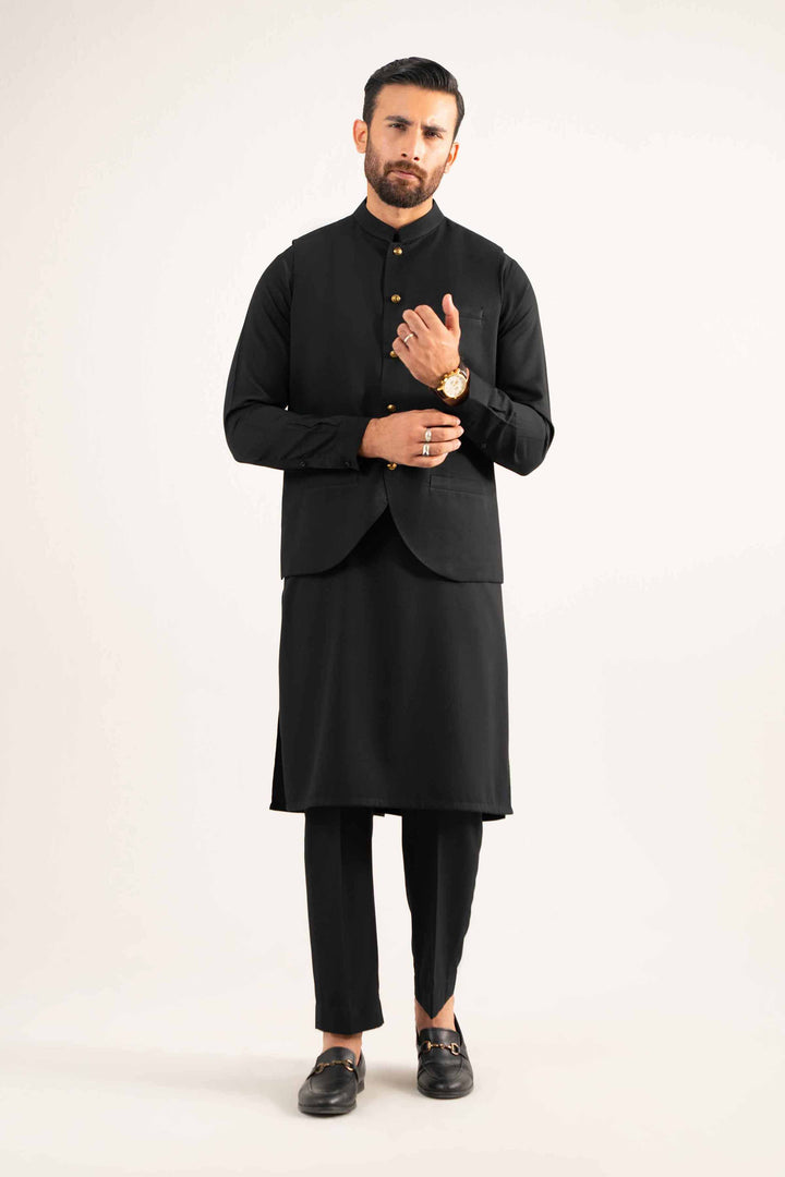 NISHATUAE - Black Solids Linen Ready to wear Waistcoat