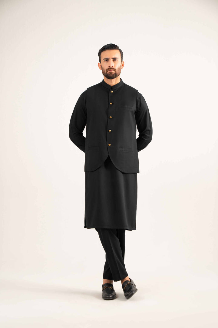 NISHATUAE - Black Solids Linen Ready to wear Waistcoat