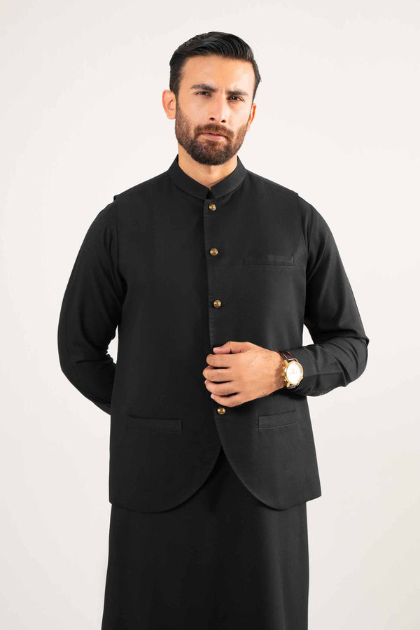 NISHATUAE - Black Solids Linen Ready to wear Waistcoat