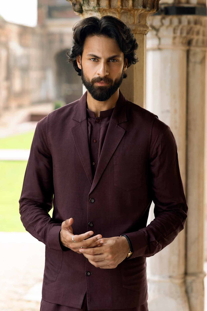 NISHATUAE - Maroon Solids Viscose 3-piece Ready to wear Suit