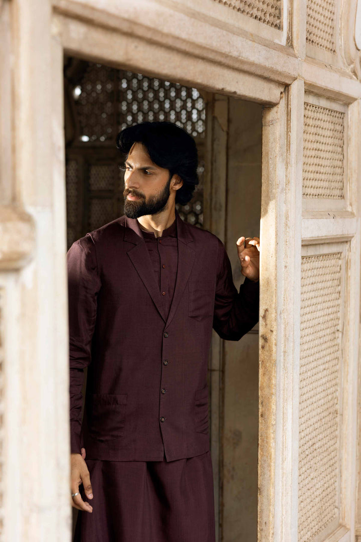 NISHATUAE - Maroon Solids Viscose 3-piece Ready to wear Suit