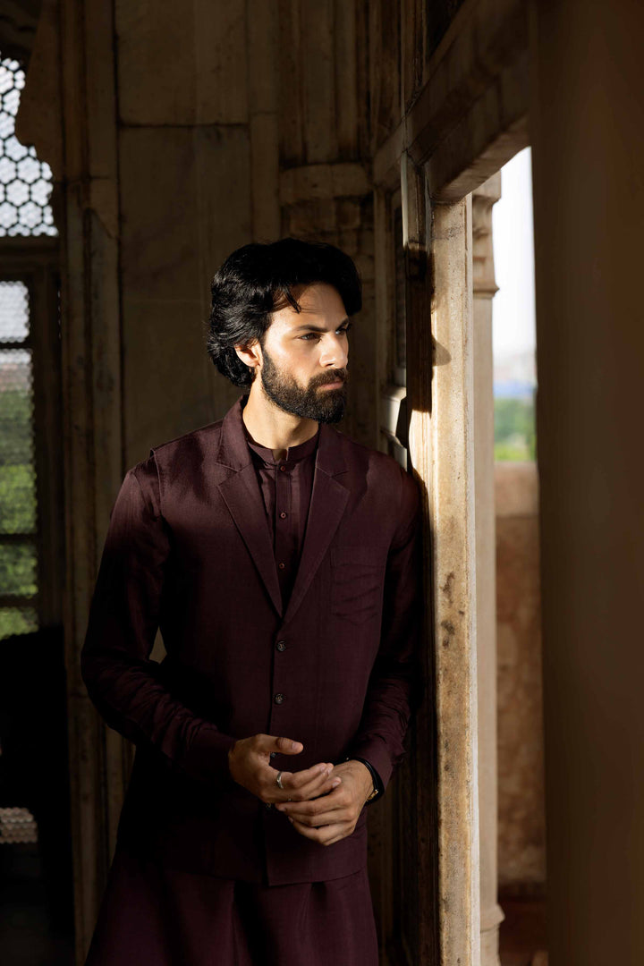NISHATUAE - Maroon Solids Viscose 3-piece Ready to wear Suit