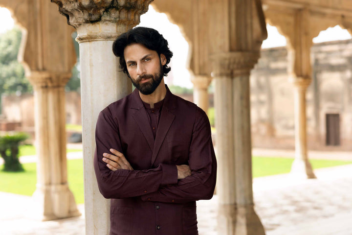 NISHATUAE - Maroon Solids Viscose 3-piece Ready to wear Suit