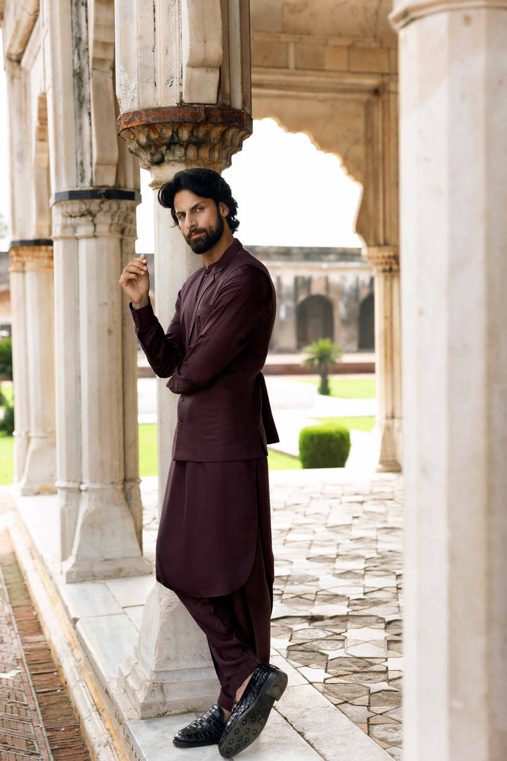 NISHATUAE - Maroon Solids Viscose 3-piece Ready to wear Suit